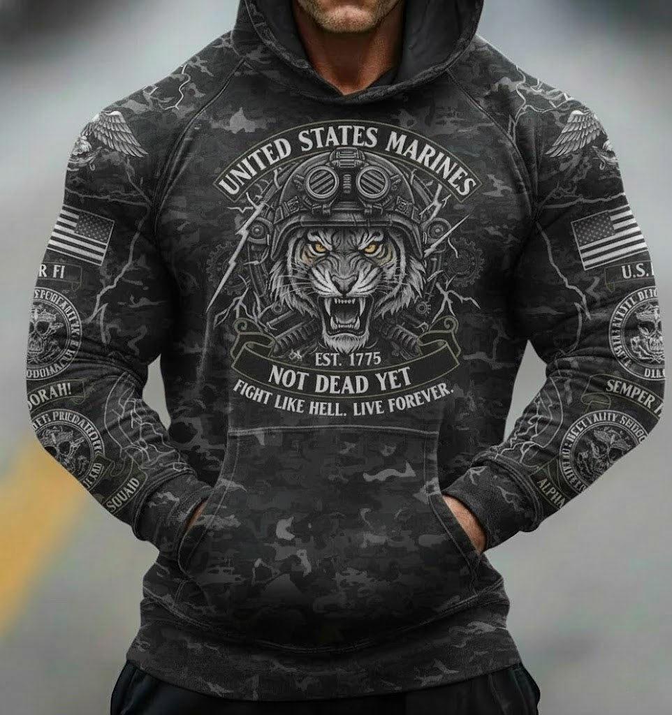 US Marines Tiger Camo Hoodie Not Dead Yet USMC Merch Unique Marine Corps Gifts - Lilybirchmarket