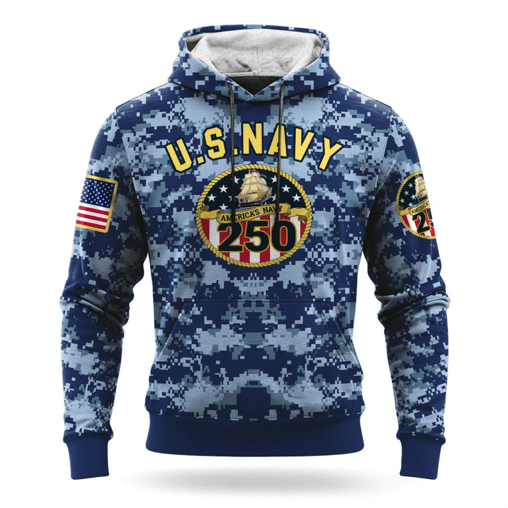 US Navy 250Th Anniversary Camo Hoodie 1775 2025 USN Merch Best Navy Veteran Gifts Christmas - Lilybirchmarket