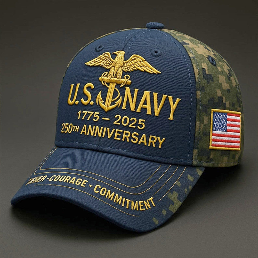 US Navy 250th Anniversary Hat Pride USN Embroidered Camo Cap Cool Gifts For Dad - Lilybirchmarket