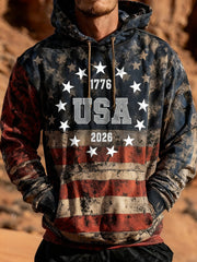 USA 250th Anniversary American Flag Hoodie 1776 2026 Retro Style Patriotic Veterans Apparel - Lilybirchmarket