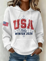 USA Italy Winter 2026 Hoodie American Flag Winter Olympics Hooded Sweatshirt Team USA Merch - Lilybirchmarket