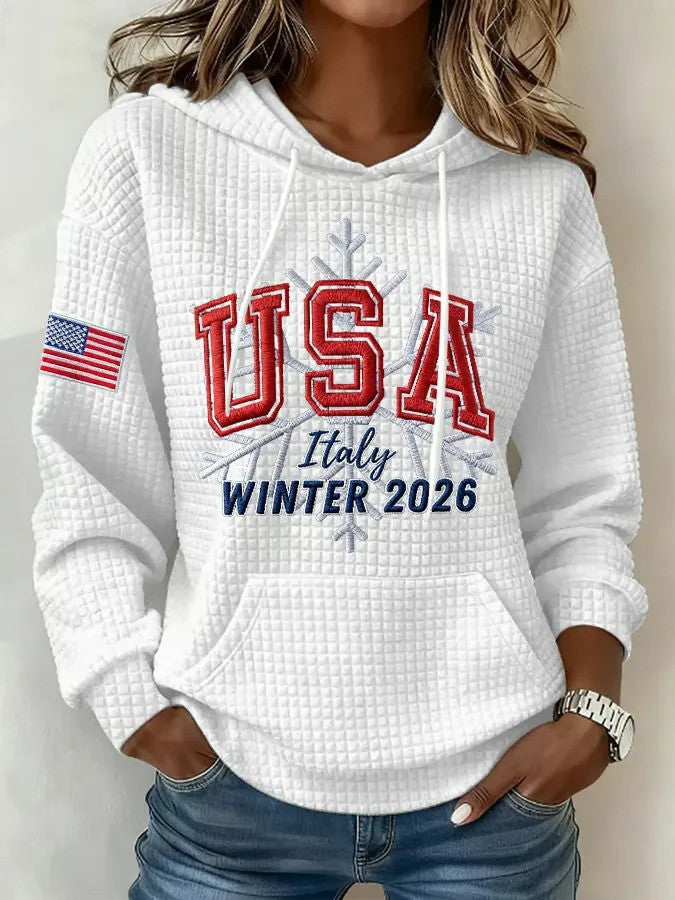 USA Italy Winter 2026 Hoodie American Flag Winter Olympics Hooded Sweatshirt Team USA Merch - Lilybirchmarket