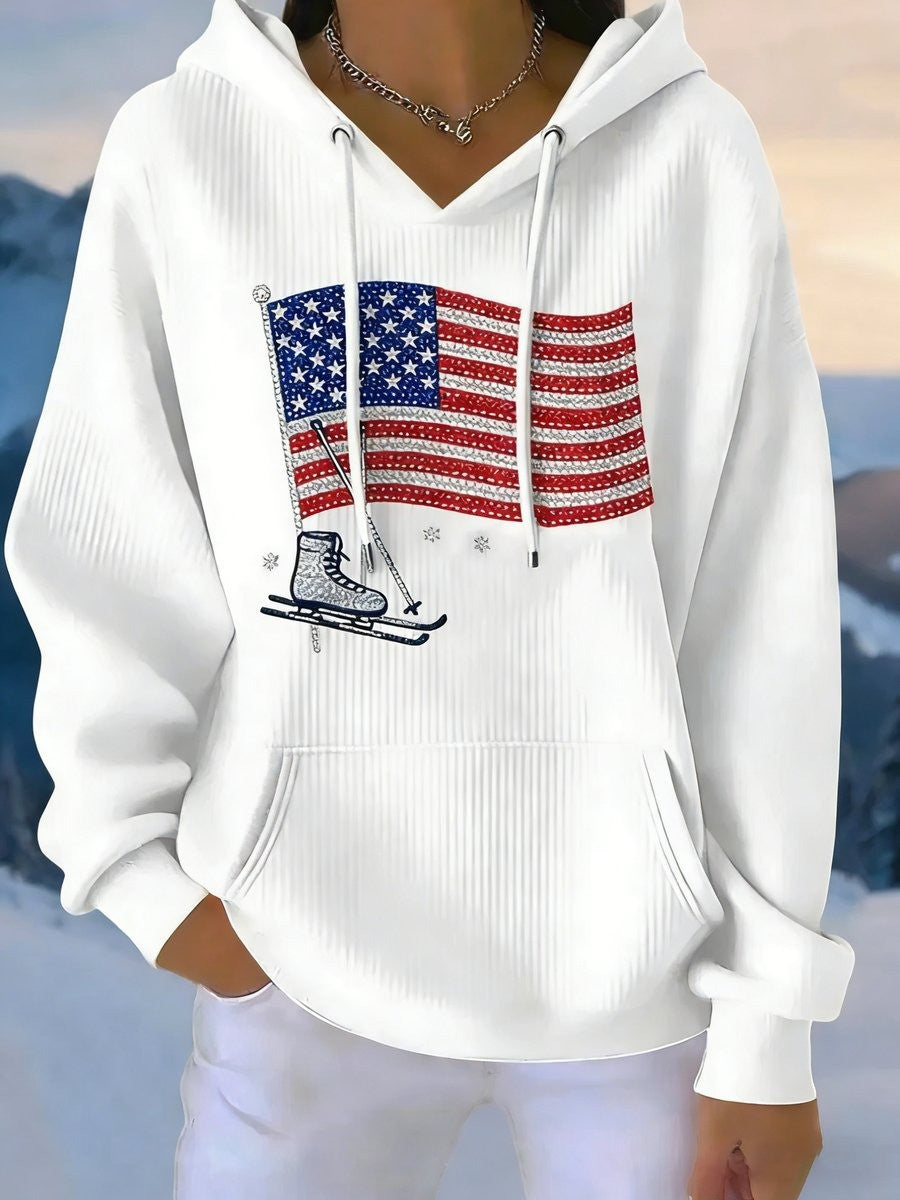 USA Skiing Winter Olympics 2026 Hoodie American Flag Hoodie Team USA Merch Gift For Skiing Fan - Lilybirchmarket