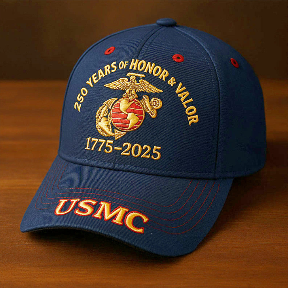 USMC 250 Years Of Honor And Valor Hat Proud Marine Corps Embroidered Hat Gifts For Dad - Lilybirchmarket