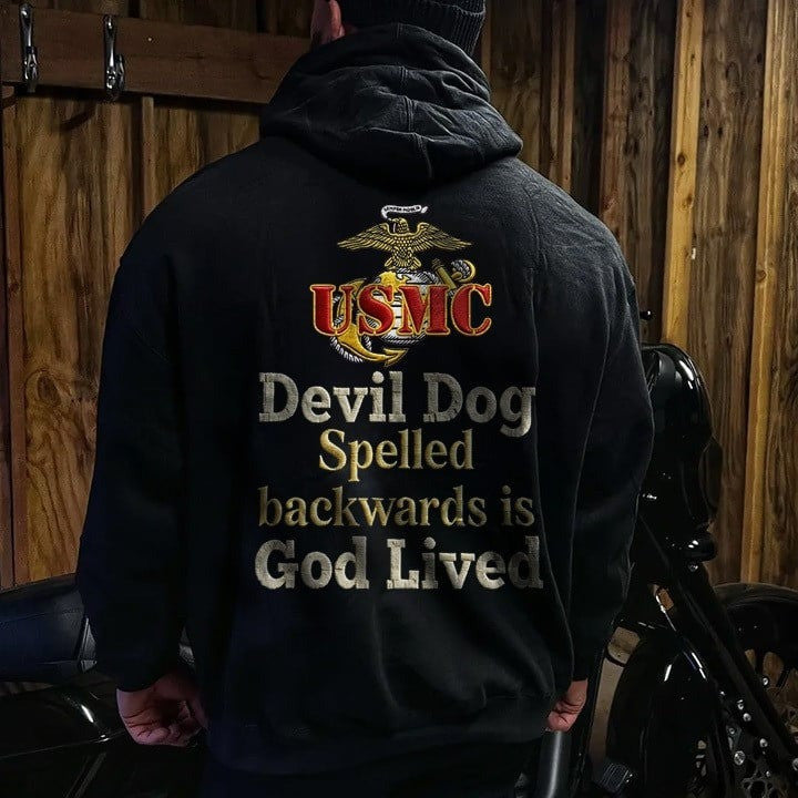 USMC Devil Dog Spelled Backwards Is God Lived Hoodie US Marines Corps Clothing Cool Gift Ideas - Lilybirchmarket