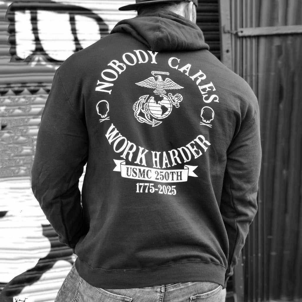 USMC Marine Corps Veteran 250th Anniversary Hoodie 1775 2025 nobody Cares Work Harder - Lilybirchmarket