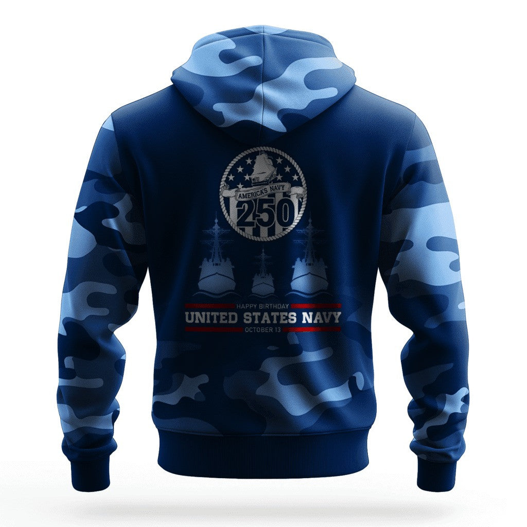 USN Navy Forged By The Sea 250Th Anniversary Camo Hoodie Patriotic US Navy Veteran Gifts - Lilybirchmarket