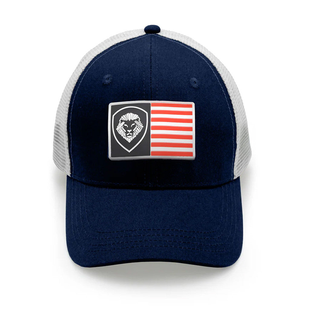 Valuetainment Merch USA Flag Lion Shield Trucker Hat Embroidered Gifts For Dad - Lilybirchmarket