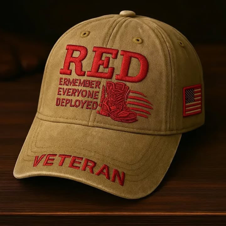 Veteran RED Remember Everyone Deployed Embroidered Hat Support The Troops Veteran Hat Dad Gifts - Lilybirchmarket