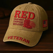 Veteran RED Remember Everyone Deployed Embroidered Hat Support The Troops Veteran Hat Dad Gifts - Lilybirchmarket