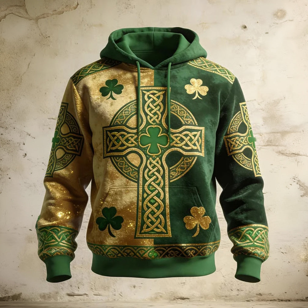 Vintage Celtic Cross Hoodie St Patrick's Day Clothing St Paddys Gifts For Husband - Lilybirchmarket