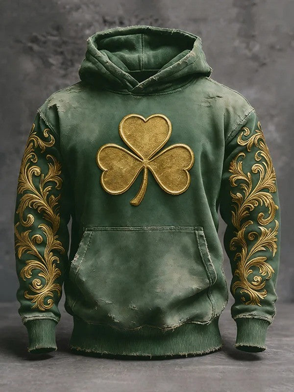 Vintage Floral Lucky Clover Graphic Hoodie St Patricks Day Irish Shamrock Gift For Men - Lilybirchmarket