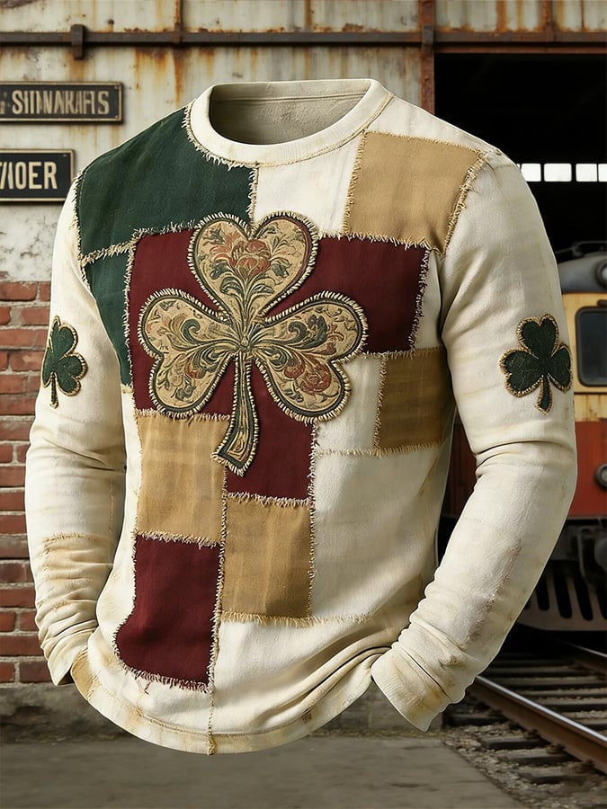  Vintage Irish St Patrick's Day Shamrock Art Long Sleeve T-Shirt St Patrick's Day Men's Clothing - TradiViet