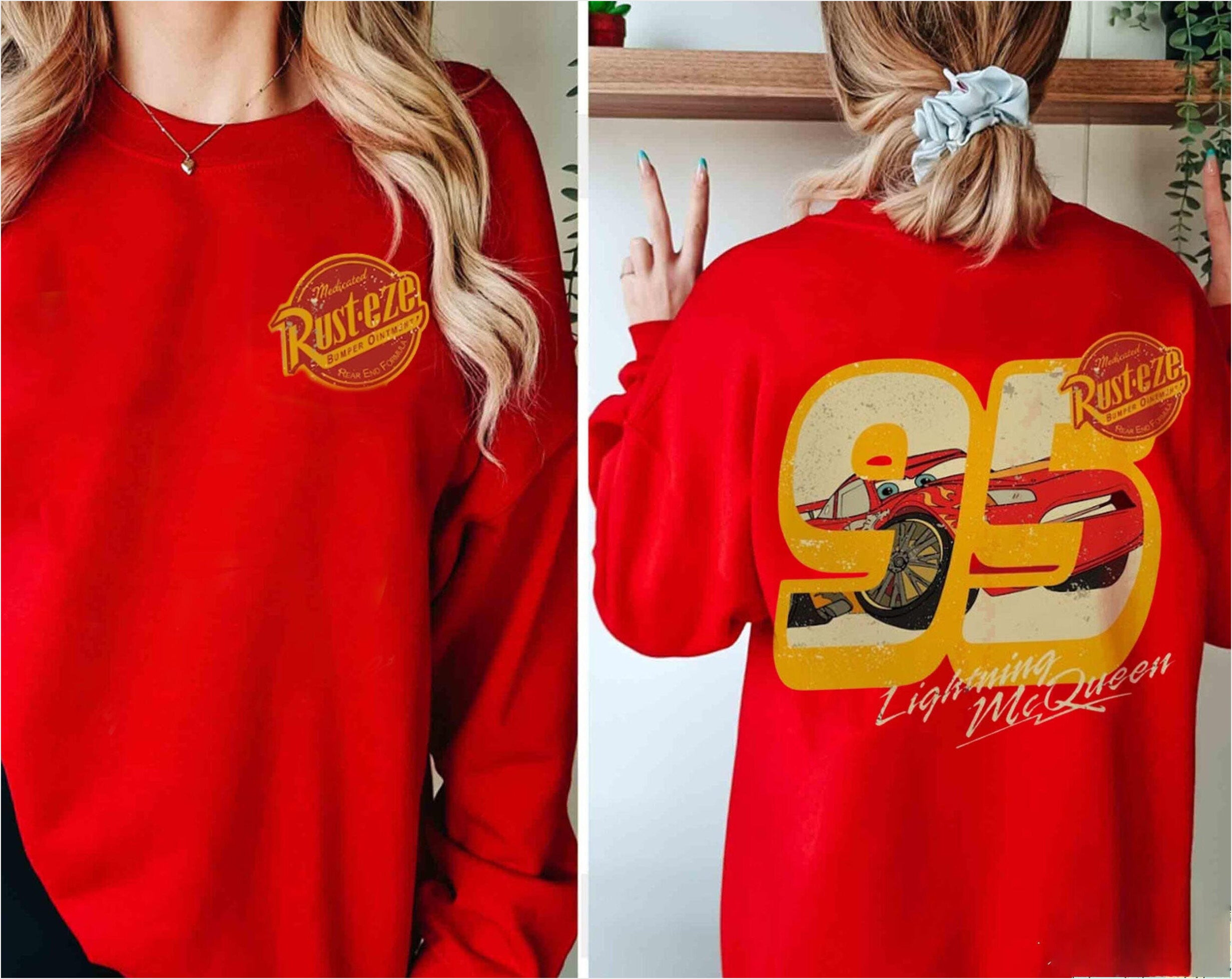 Vintage Lightning Mcqueen Sweatshirt Rust-Eze Sweatshirts Lighting Mcqueen 95 Sweatshirt Gifts For Best Friend - Lilybirchmarket