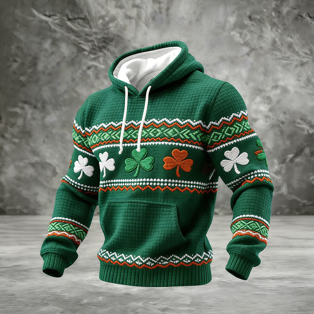 Vintage Lucky St. Patrick's Day Art Hoodie Tricolor Shamrock Hooded Sweatshirt St Patrick's Day Stuff - Lilybirchmarket