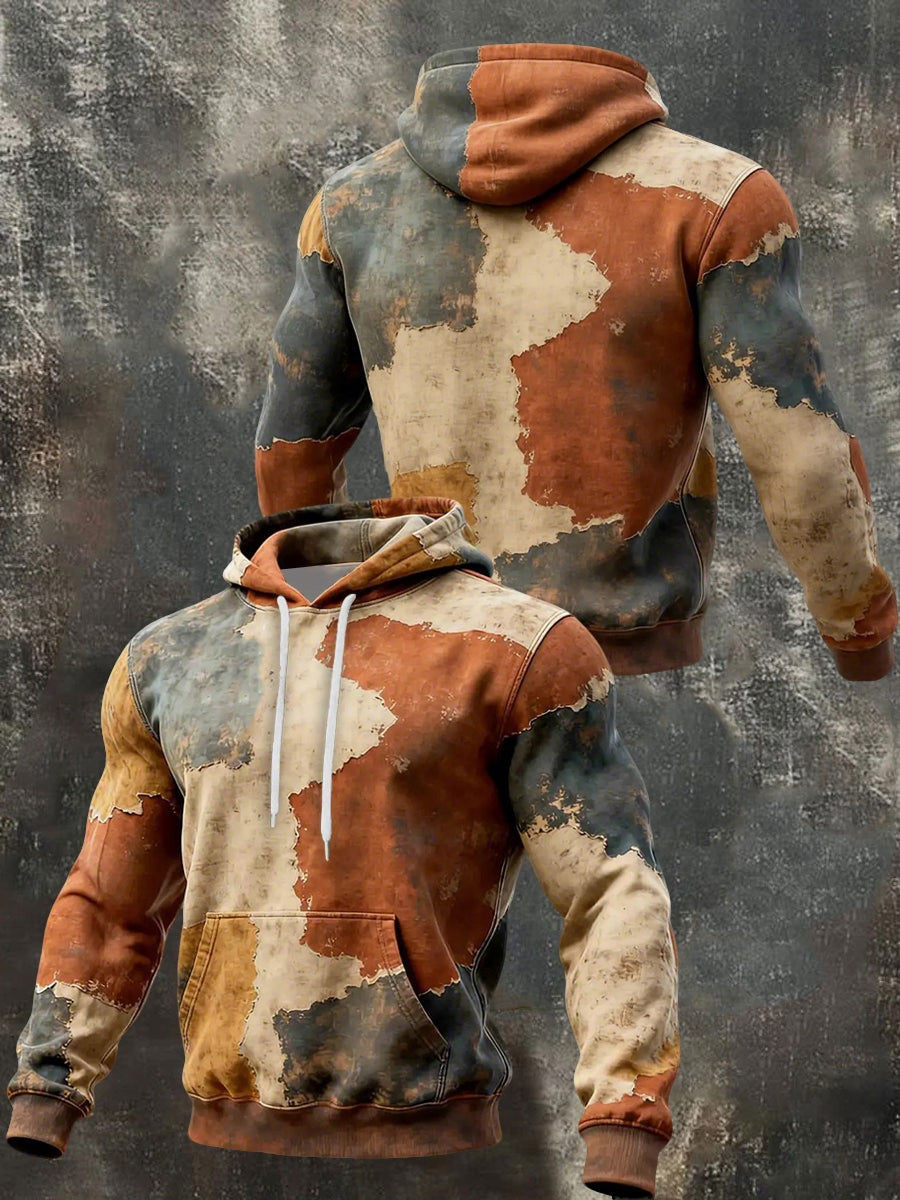 Vintage Orange Color Block Hoodie Men's Streetwear Apparel Dad Gifts For Father's Day 2026 - Lilybirchmarket