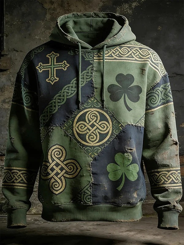 Vintage Patrick Celtic Knot Clover Cross Graphic Hoodie St Patricks Day Irish Pride Gift Men - Lilybirchmarket