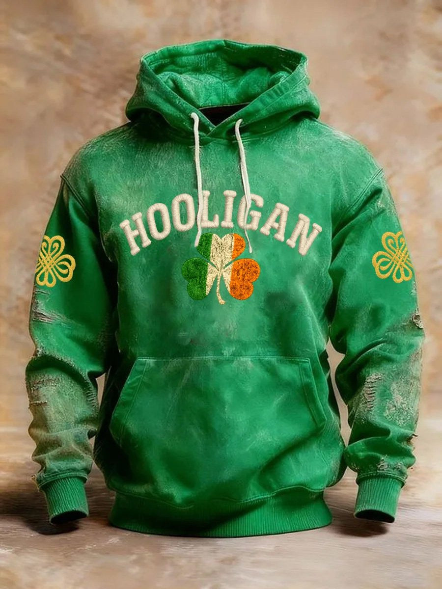 Vintage St Patricks Day Hoodie Hooligan Shamrock Hooded Sweatshirt Presents - Lilybirchmarket