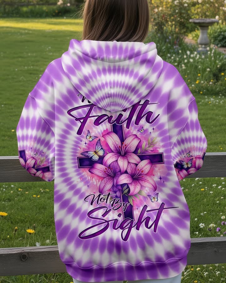 Walk By Faith Not By Sight Tie Dye Women's Hoodie Faith Christmas Gift Ideas For Her - Lilybirchmarket