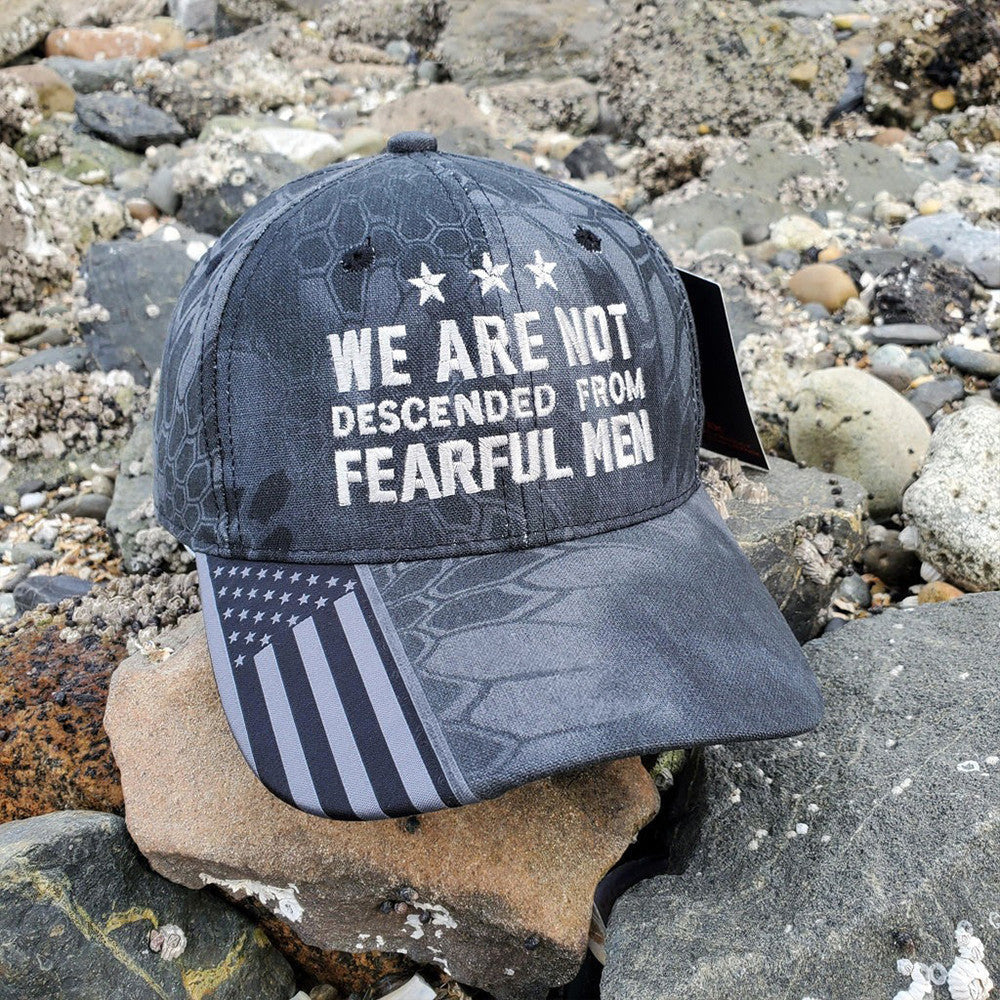 We Are Not Descended From Fearful Embroidered Camo Hat American Patriotic Hat Veterans Gifts - Lilybirchmarket