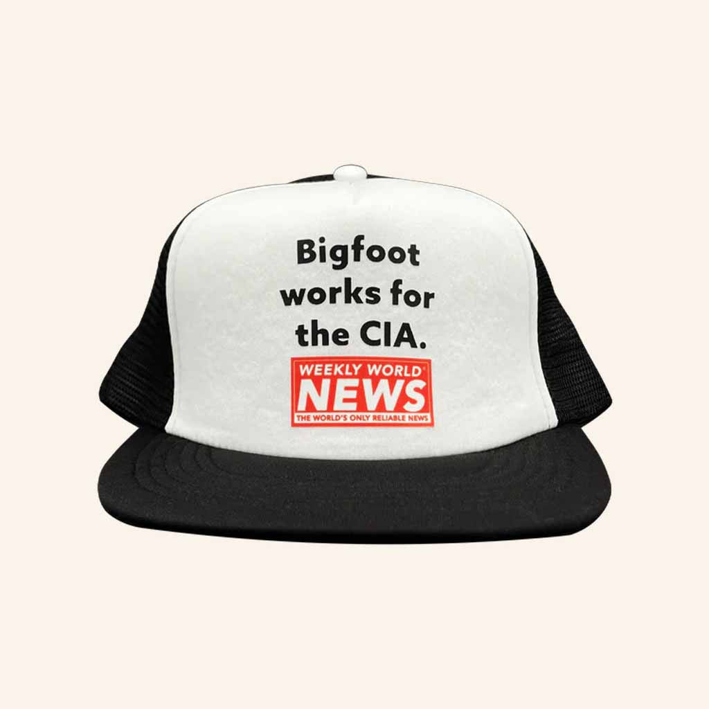 Weekly World News Merch Bigfoot Works For The CIA Snapback Trucker Hat Gifts For Him - Lilybirchmarket