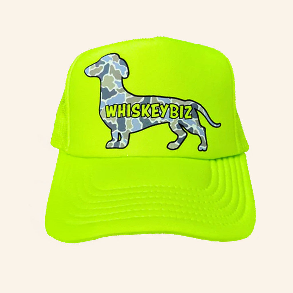 Whiskey Biz Merch Weenie Dog Camo Trucker Hat Gifts For Friends - Lilybirchmarket