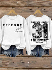White Freedom Sweatshirt Charlie Kirk Sweatshirt TPUSA Merch Thank You Charlie 31 Apparel - Lilybirchmarket