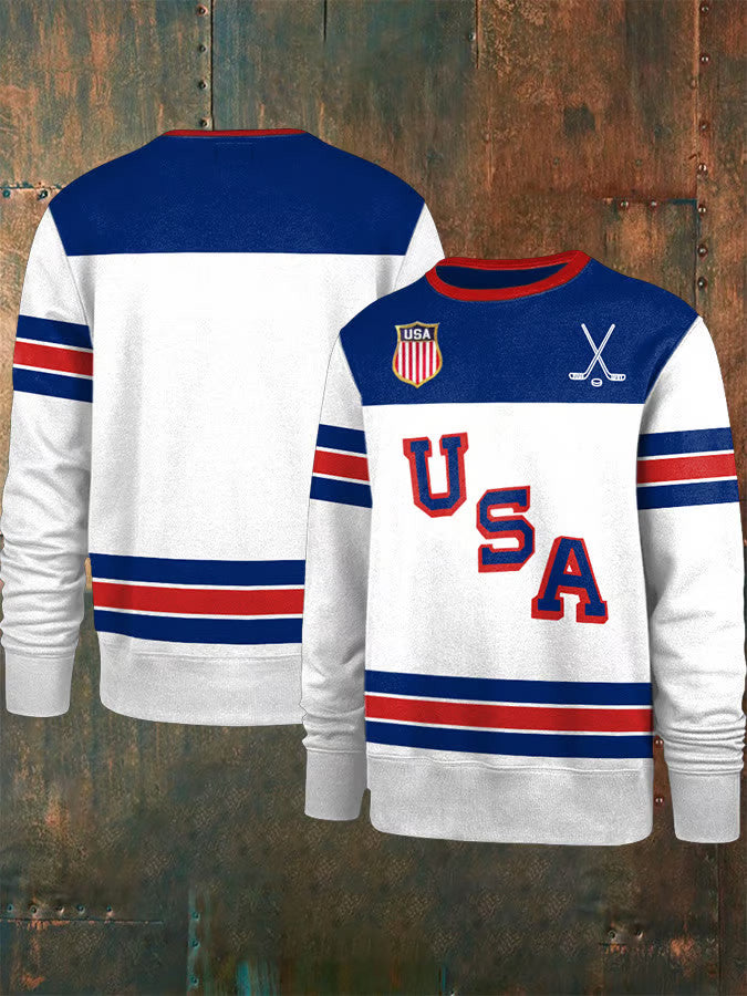 White Retro USA 2026 Ice Hockey Sweatshirt Game Day Apparel Gift Ideas For Hockey Lovers - Lilybirchmarket
