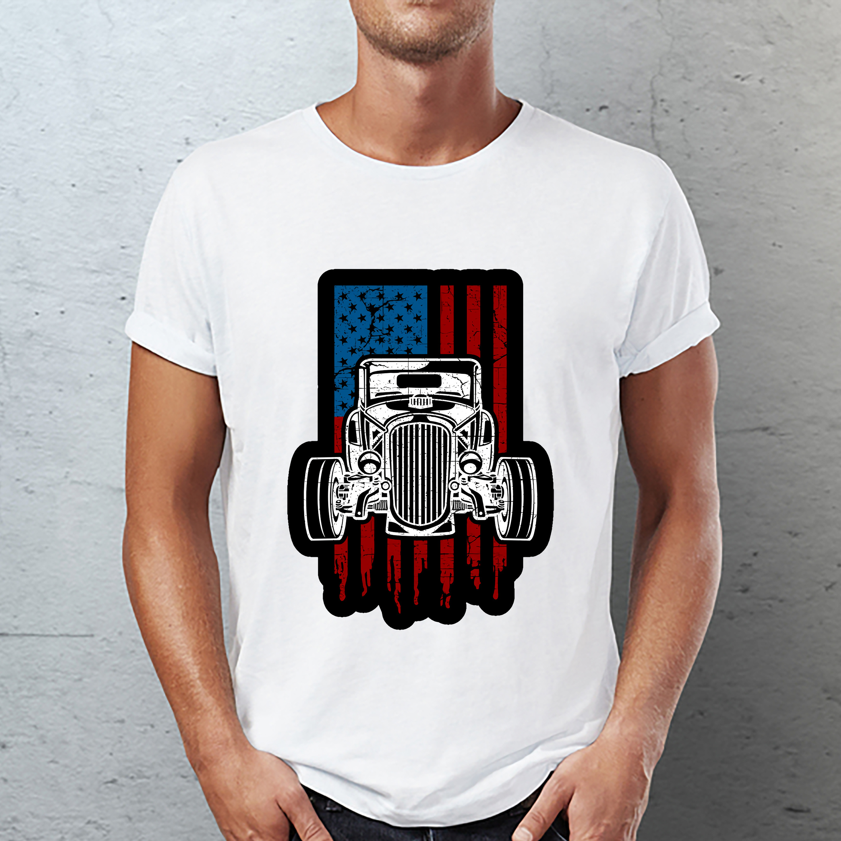 Vintage Hot Rod American Flag Classic Car Classic Unisex T-Shirt Gildan 5000 (Made In US) DLQD1004PT08