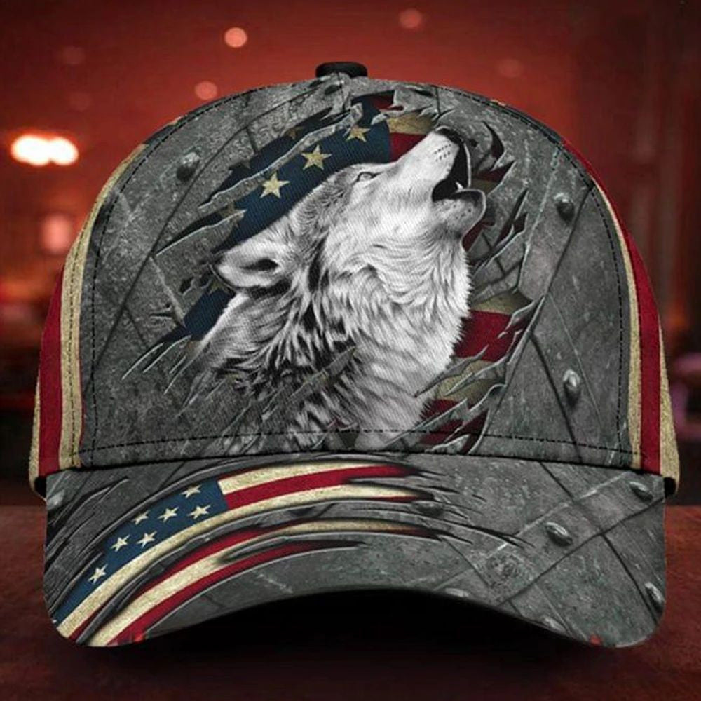Wolf Hat 3D Print American Flag Cap Vintage Old Retro Unique Lone Wolf Hat For Men - Lilybirchmarket