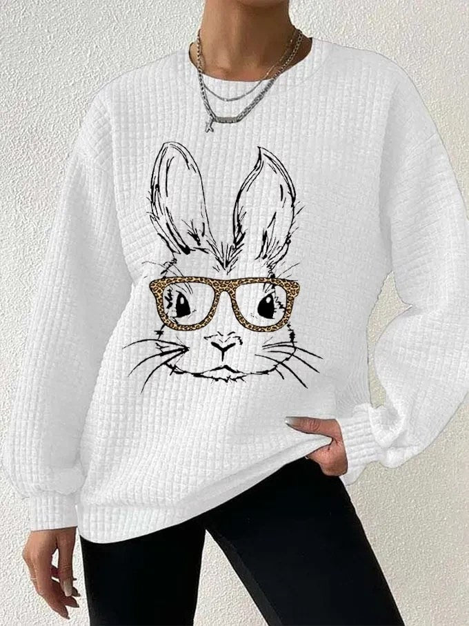 Women's Easter Bunny Glasses Sweatshirt Cute Rabbit Spring Clothes Mother's Day Gift - Lilybirchmarket