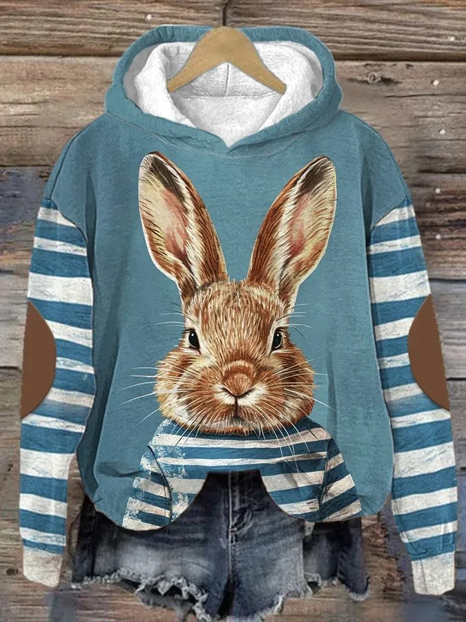 Women's Fun Bunny Art Hoodie Cute Easter Rabbit Spring Clothes Gift For Her - Lilybirchmarket