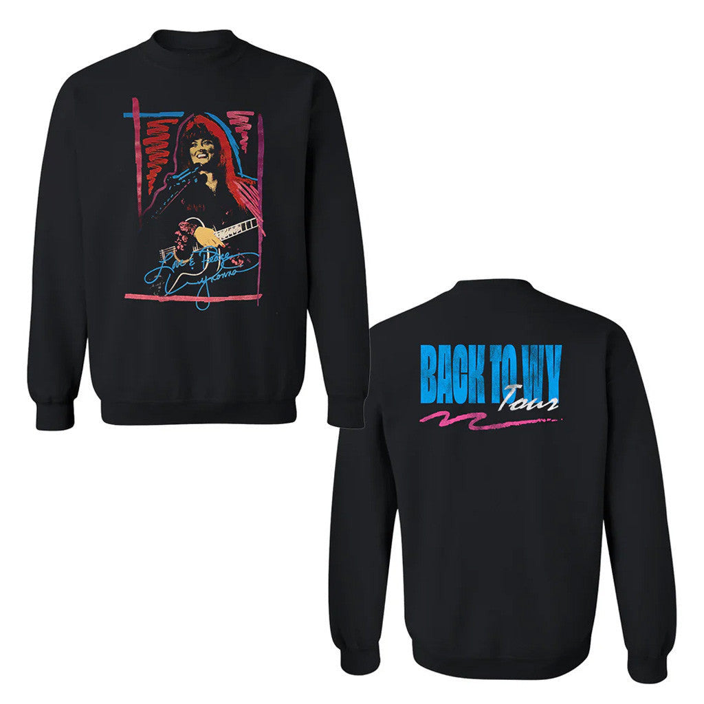 Wynonna Judd Merch Tour 2025 Back To WY Tour Crewneck Sweatshirt Black Gifts For Fans - Lilybirchmarket