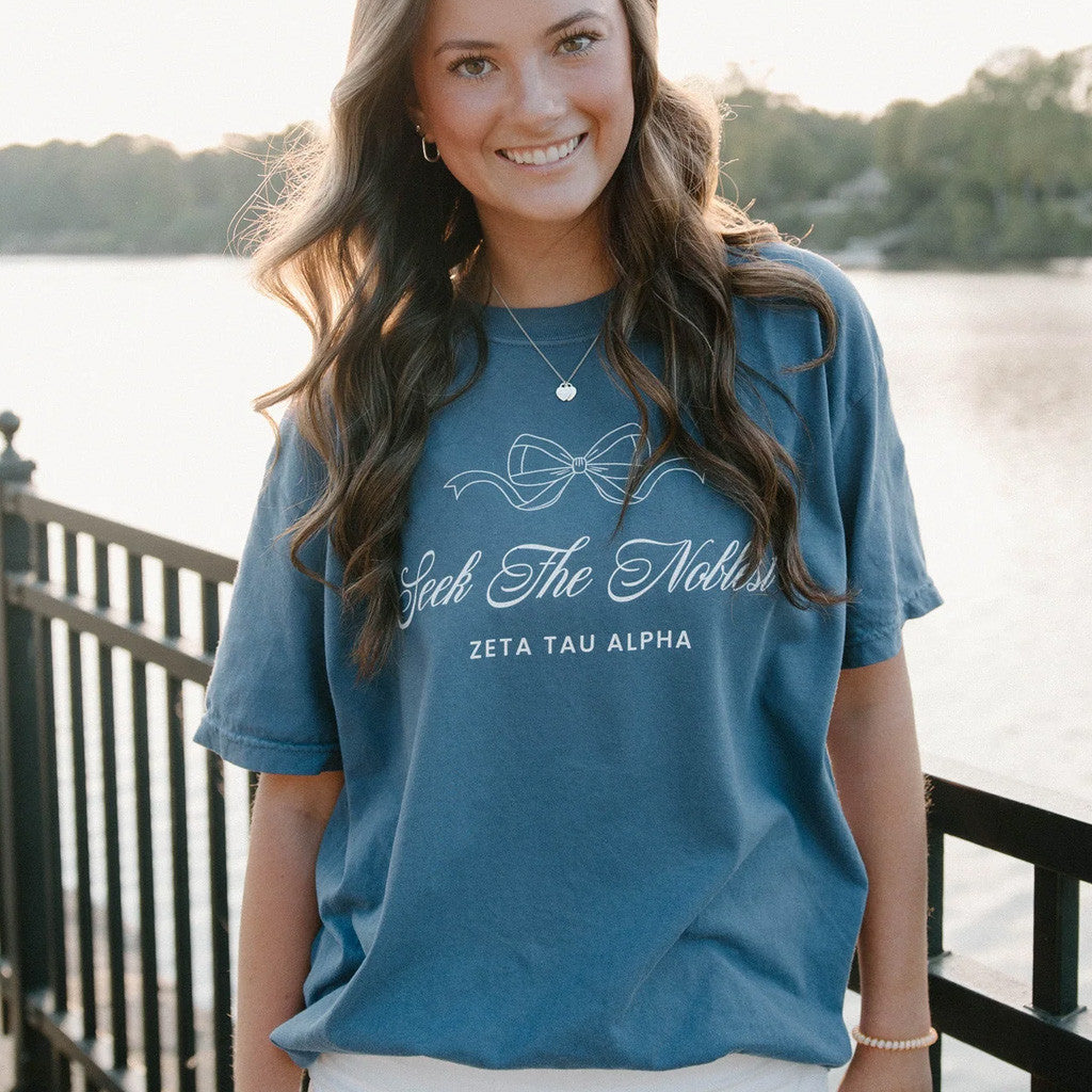 Zeta Tau Alpha Merch Bow T-Shirt Seek The Noblest Shirt Gifts For Her - Lily Birch Market